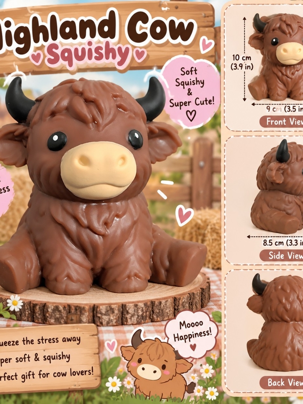 Highland Cow Squishy Toy - Brown